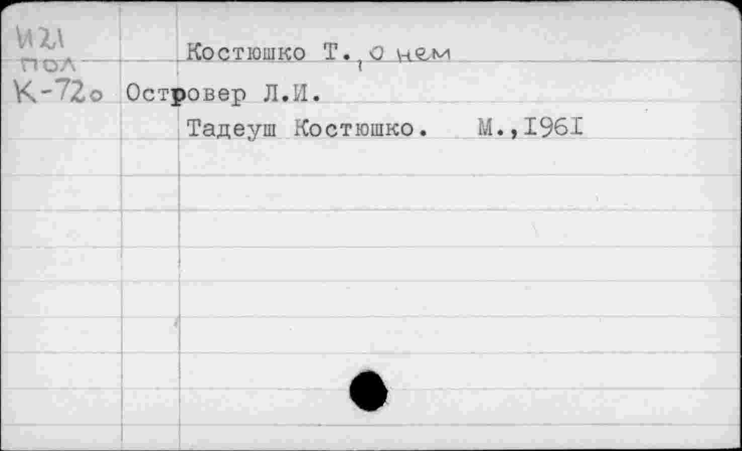 ﻿VIXI п-ол —
К-72о
.Костюшко Т.^о нгм Островер Л.И.
Тадеуш Костюшко. М.,1961